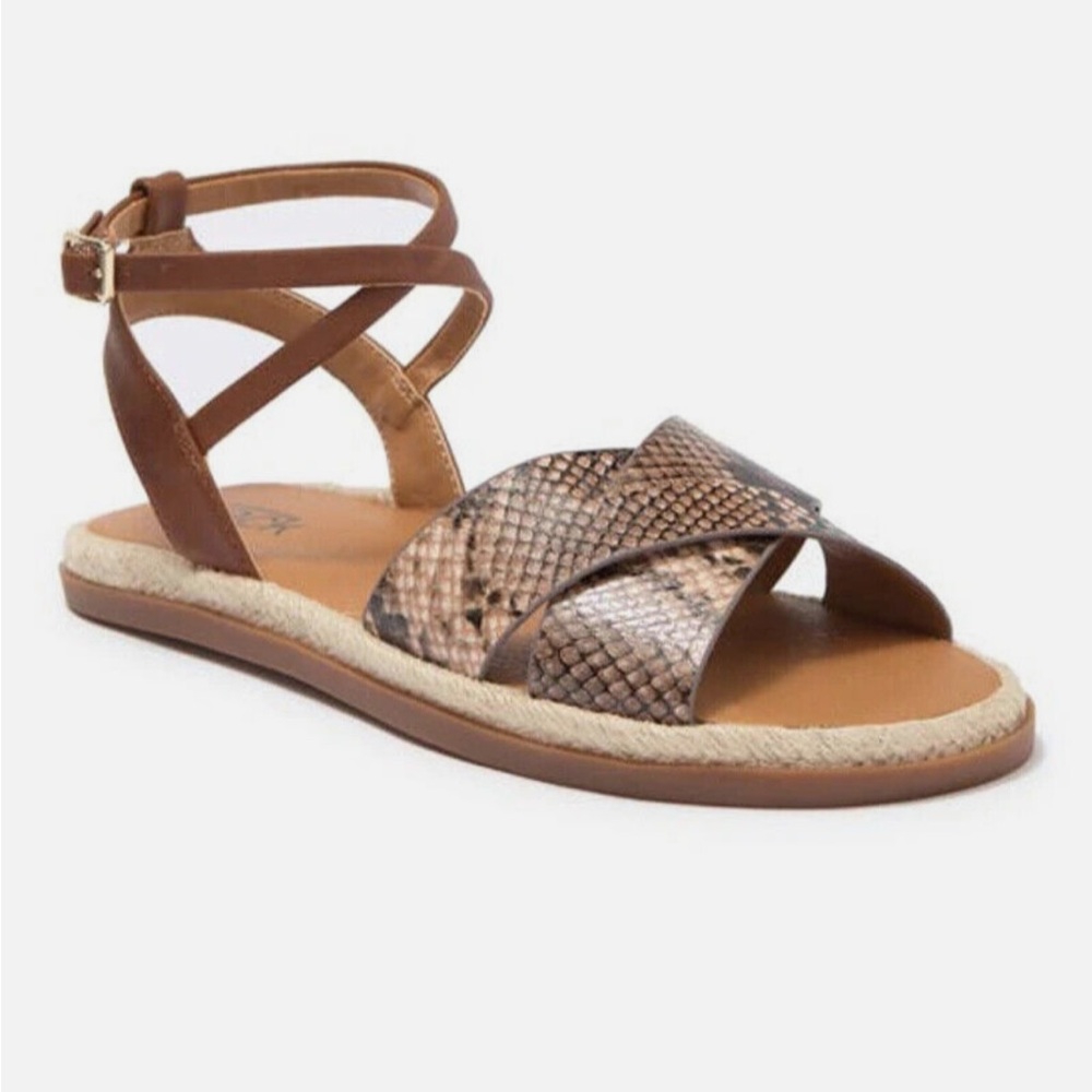 Nordstrom Rack Polly Flat Espadrille Tan Snake Print Sandal Size 4